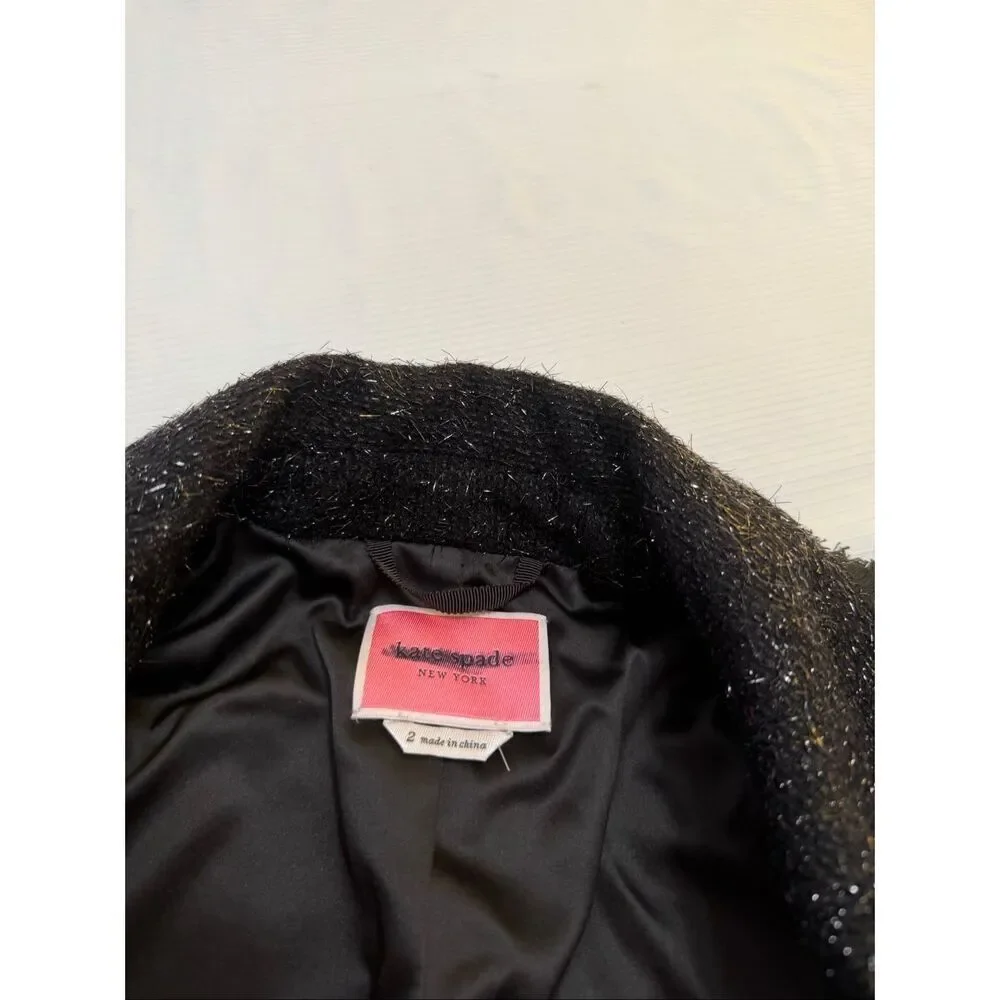 Kate Spade Black Tinsel Metallic Sequel Tweed Blazer Jacket Size 2 New